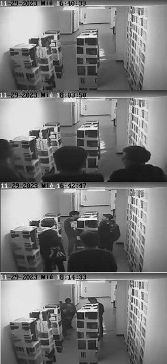 Cuatro fotogramas de cámara de seguridad fechados 11-29-2023